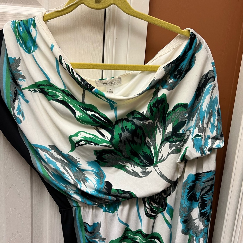 Dress Barn Chevron Patterned One Shoulder Dress in Blue and White size 14